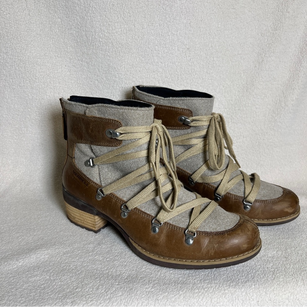 Merrell Shiloh II Brown Leather Boots Women’s 10 Casual Ankle Boots Lace Up